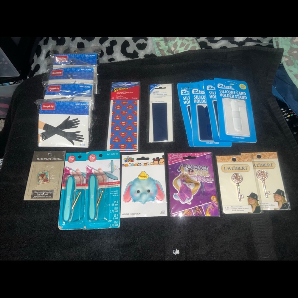 Assorted Crafts And Accessories Lot - Black, Blue, Pink, Purple